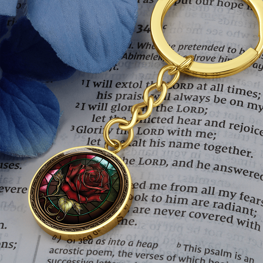 Red Rose Keychain - June Birth Flower Pendant Jewelry