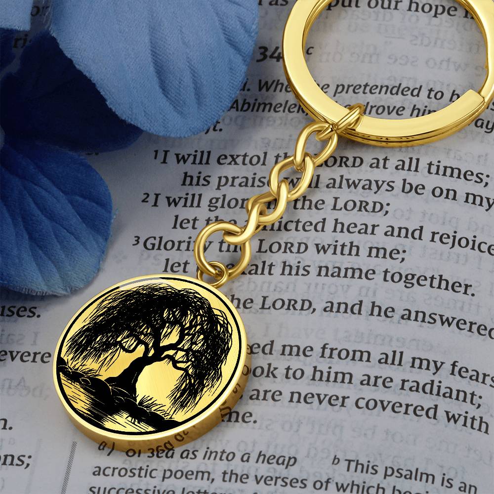 Engraved Weeping Willow Tree Keychain