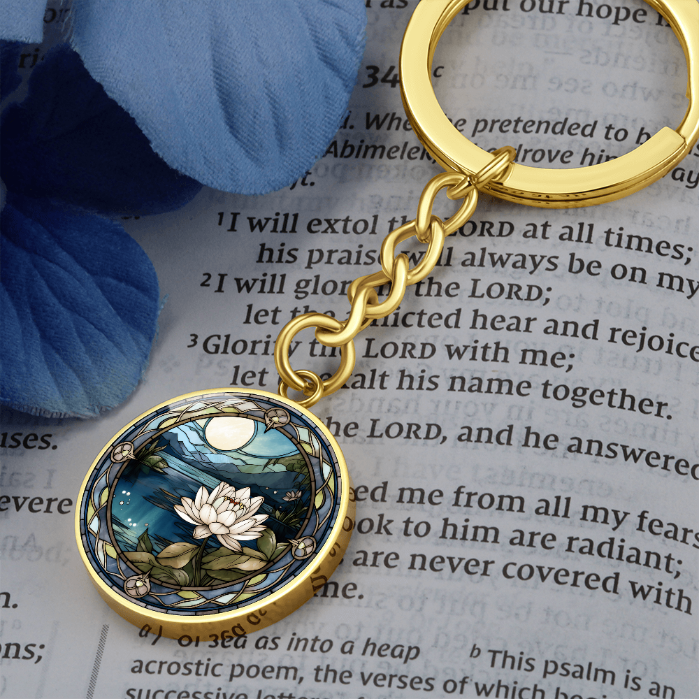 Water Lily Keychain - July Birth Flower Pendant Jewelry