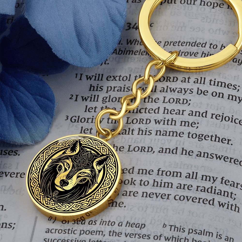 Celtic Wolf Keychain, Personalized Celtic Jewelry, Engraved Fenrir Viking Gift, Animal Spirit Companion Key Ring, Gold Dog Lover Charm