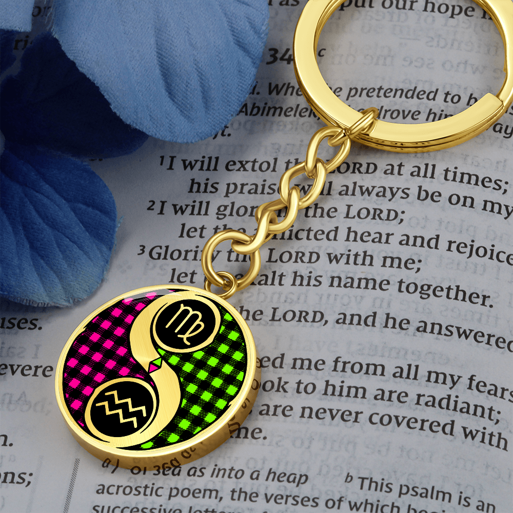 Virgo & Aquarius Keychain - Couples Zodiac Yin Yang Pendant Jewelry