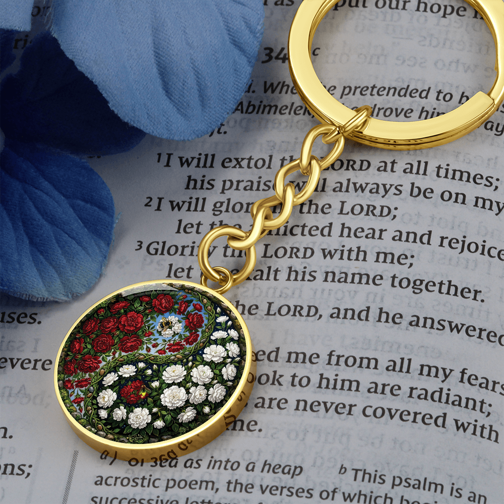 Carnation Yin Yang Keychain - January Birth Month Flower Pendant Jewelry