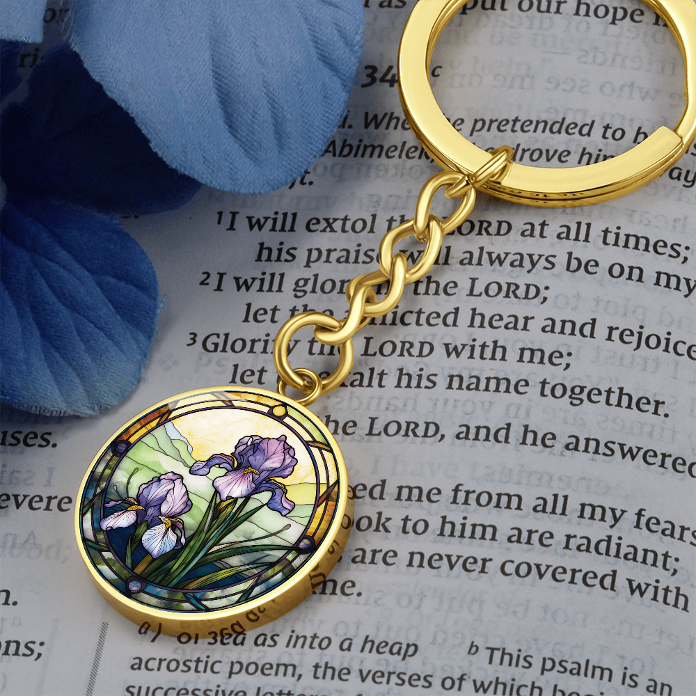 Iris Keychain - February Birth Flower Pendant Jewelry