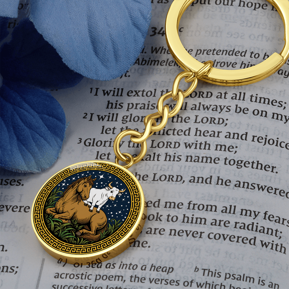 Ox and Horse Keychain - Couples Chinese Zodiac Animal Pendant Jewelry
