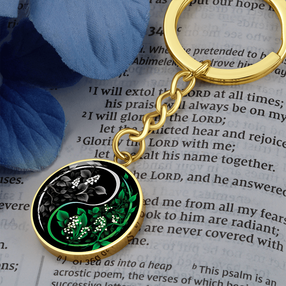 Lily of the Valley Keychain - May Yin Yang Birth Flower Jewelry
