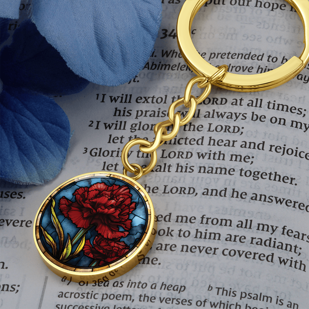 Carnation Keychain - January Birth Flower Pendant Jewelry