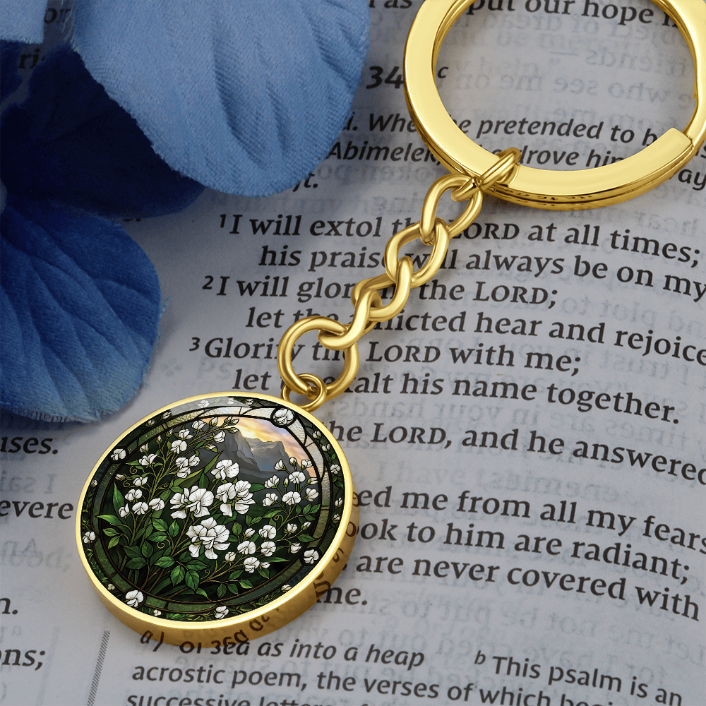 White Sweet Pea Keychain - April Birth Flower Pendant Jewelry