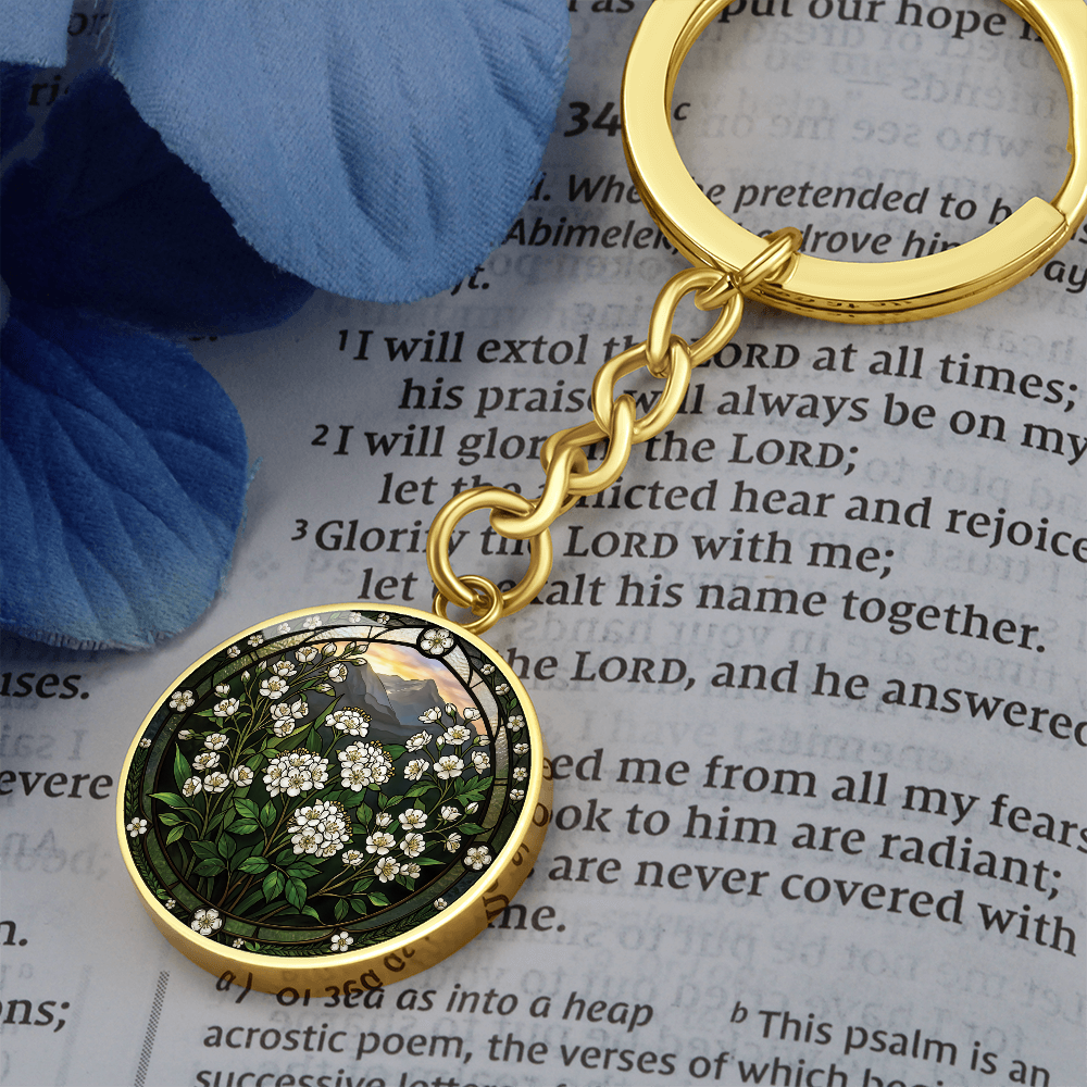 White Hawthorn Keychain - May Birth Flower Pendant Jewelry