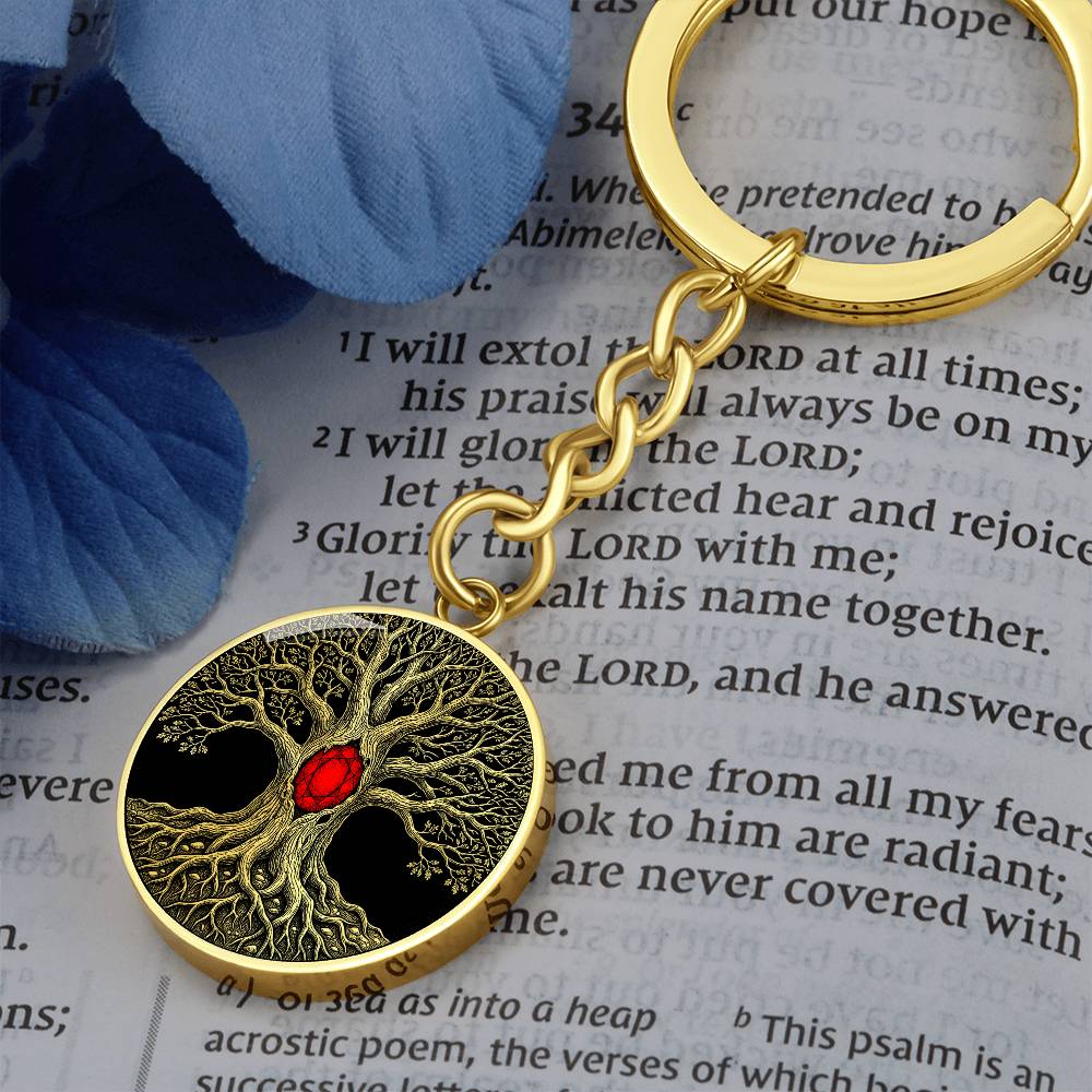 Tree of Life Keychain - Red Birthstone Design