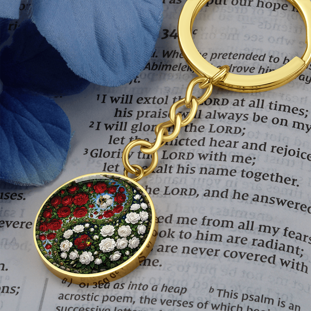 Rose Yin Yang Keychain - June Birth Month Flower Pendant Jewelry