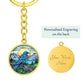 An elegant gold pendant Bluebird Necklace. The colors are blue, green,  brown and yellow. This jewelry offers personalization with an engraving option for a name.