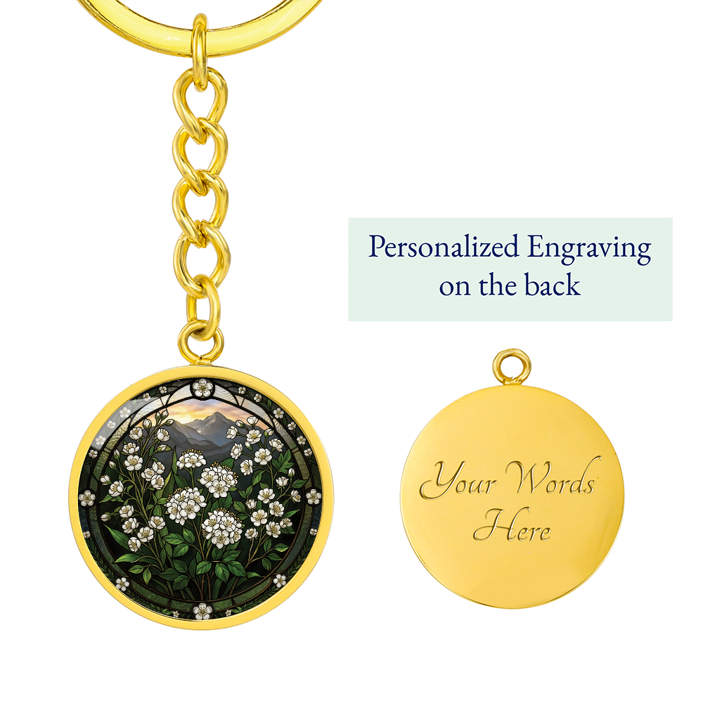 White Hawthorn Keychain - May Birth Flower Pendant Jewelry
