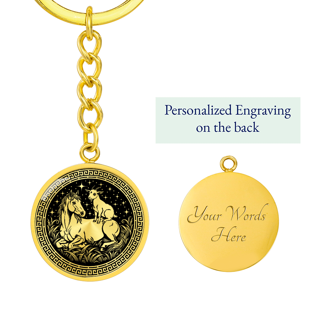 Goat and Horse Keychain - Couples Chinese Zodiac Animal Pendant Jewelry