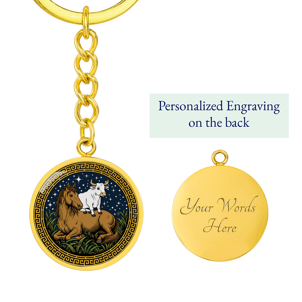 Ox and Horse Keychain - Couples Chinese Zodiac Animal Pendant Jewelry