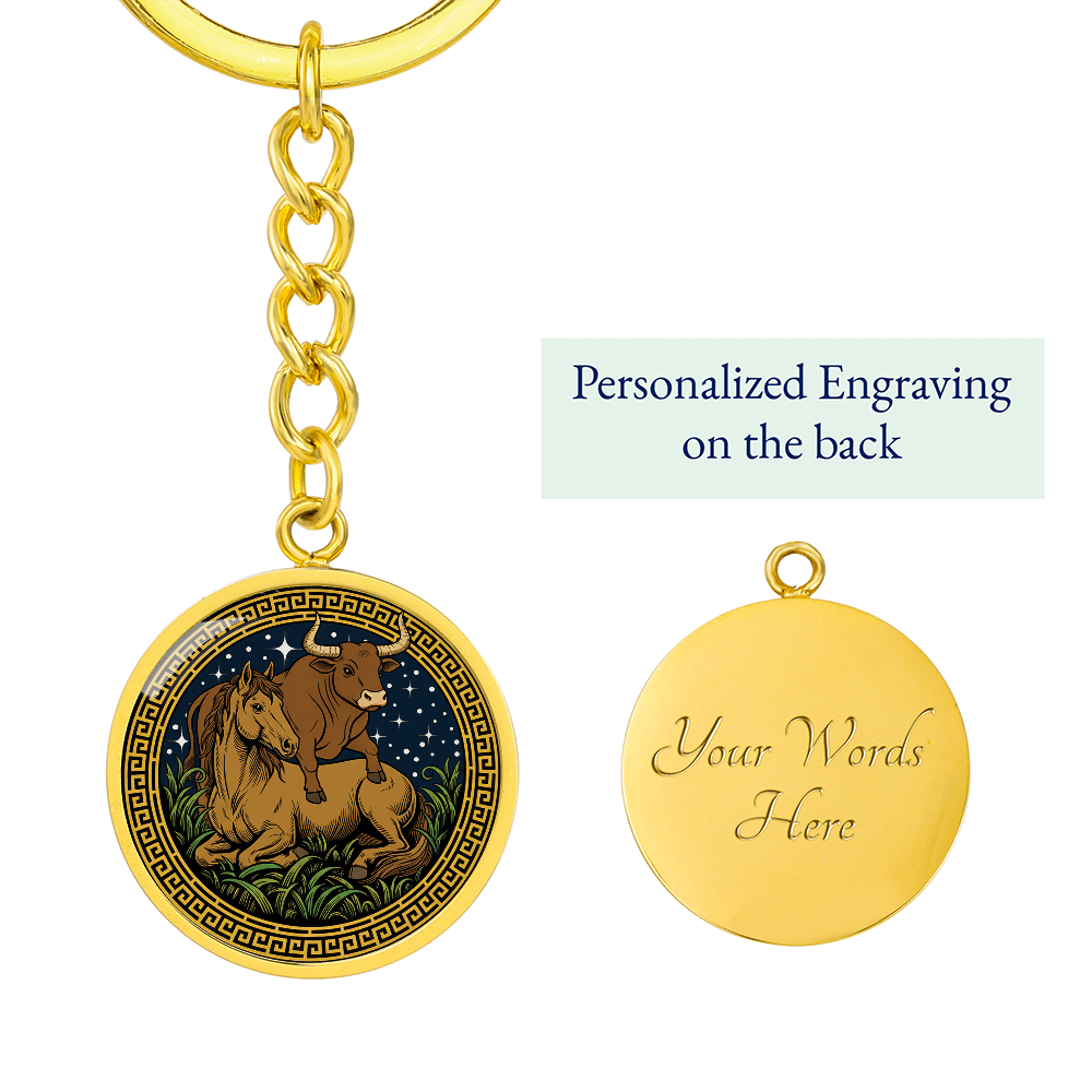 Ox and Horse Keychain - Couples Chinese Zodiac Animal Pendant Jewelry