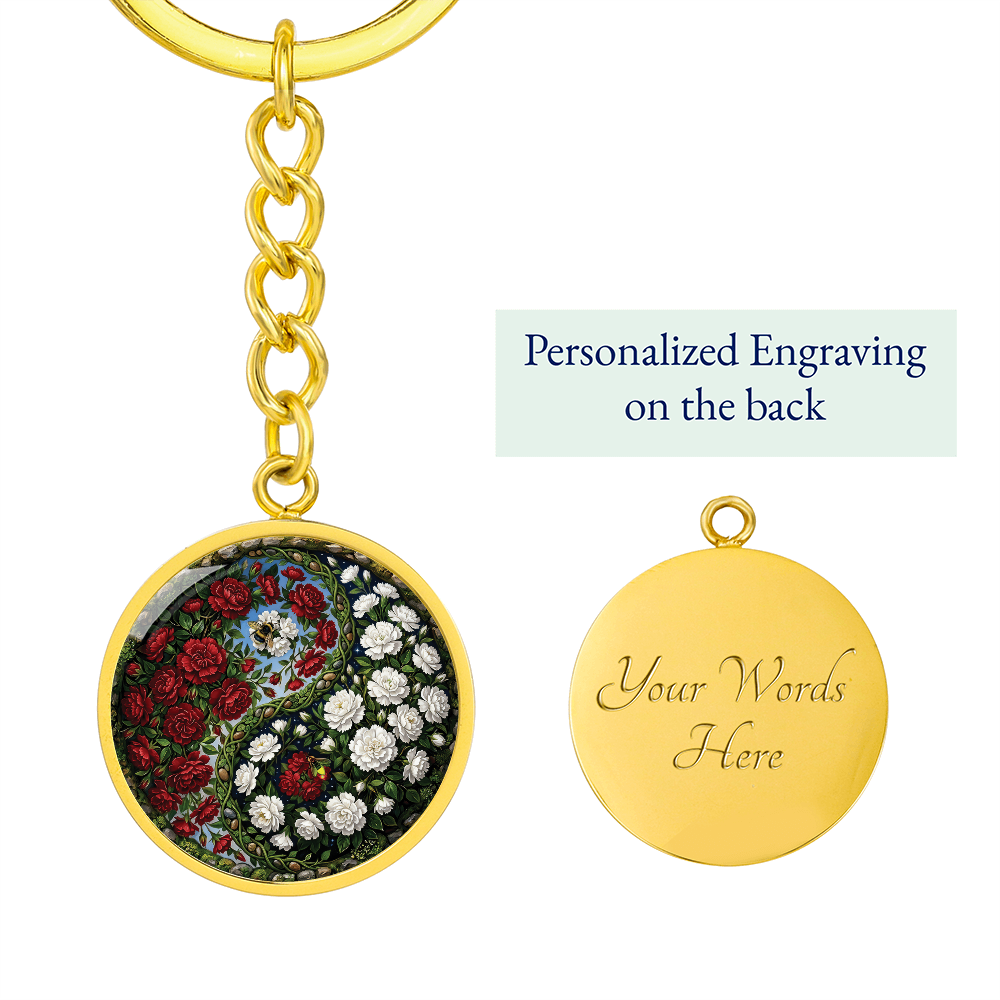 Carnation Yin Yang Keychain - January Birth Month Flower Pendant Jewelry