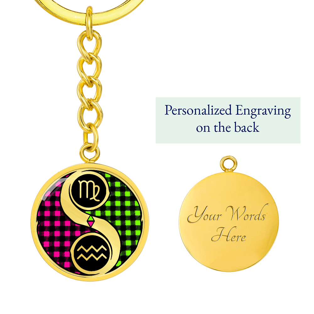 Virgo & Aquarius Keychain - Couples Zodiac Yin Yang Pendant Jewelry