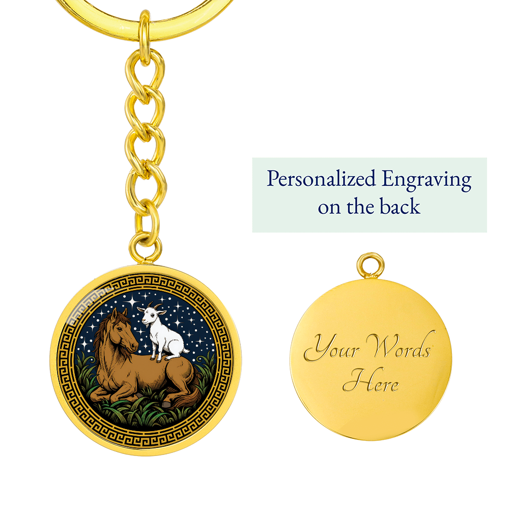 Goat and Horse Keychain - Couples Chinese Zodiac Animal Pendant Jewelry