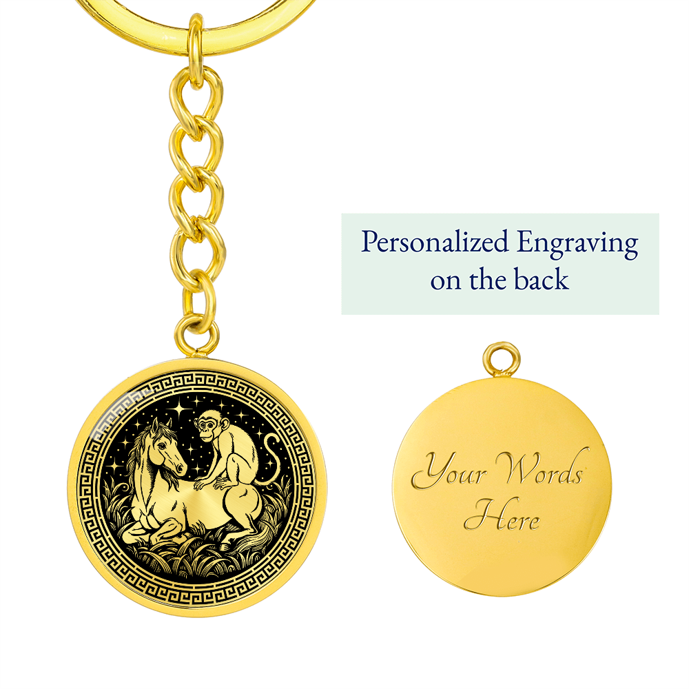 Monkey and Horse Keychain - Couples Chinese Zodiac Animal Pendant Jewelry