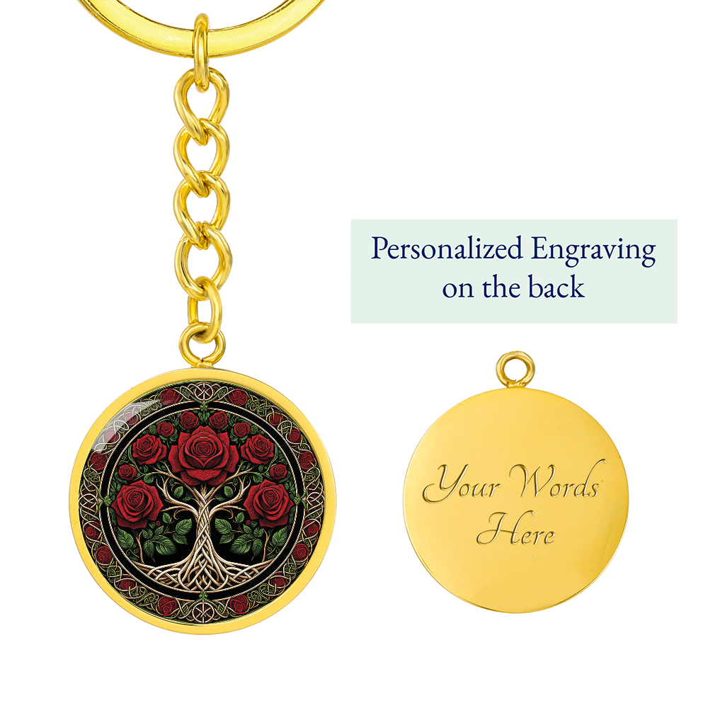 Celtic Tree of Life Pendant Keychain - Rose June Birth Flower Jewelry