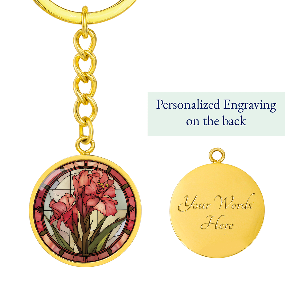 Gladiolus Keychain - August Birth Flower Pendant