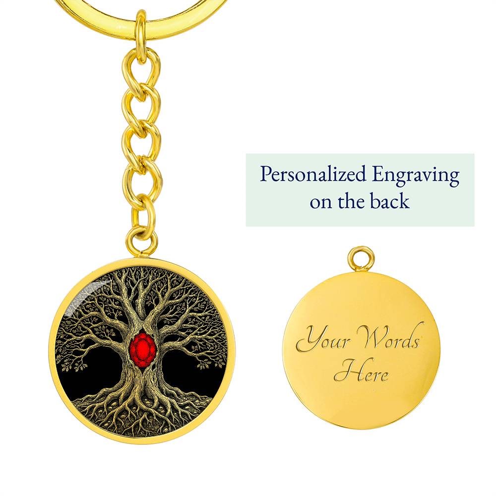 Tree of Life Keychain - Red Birthstone Design