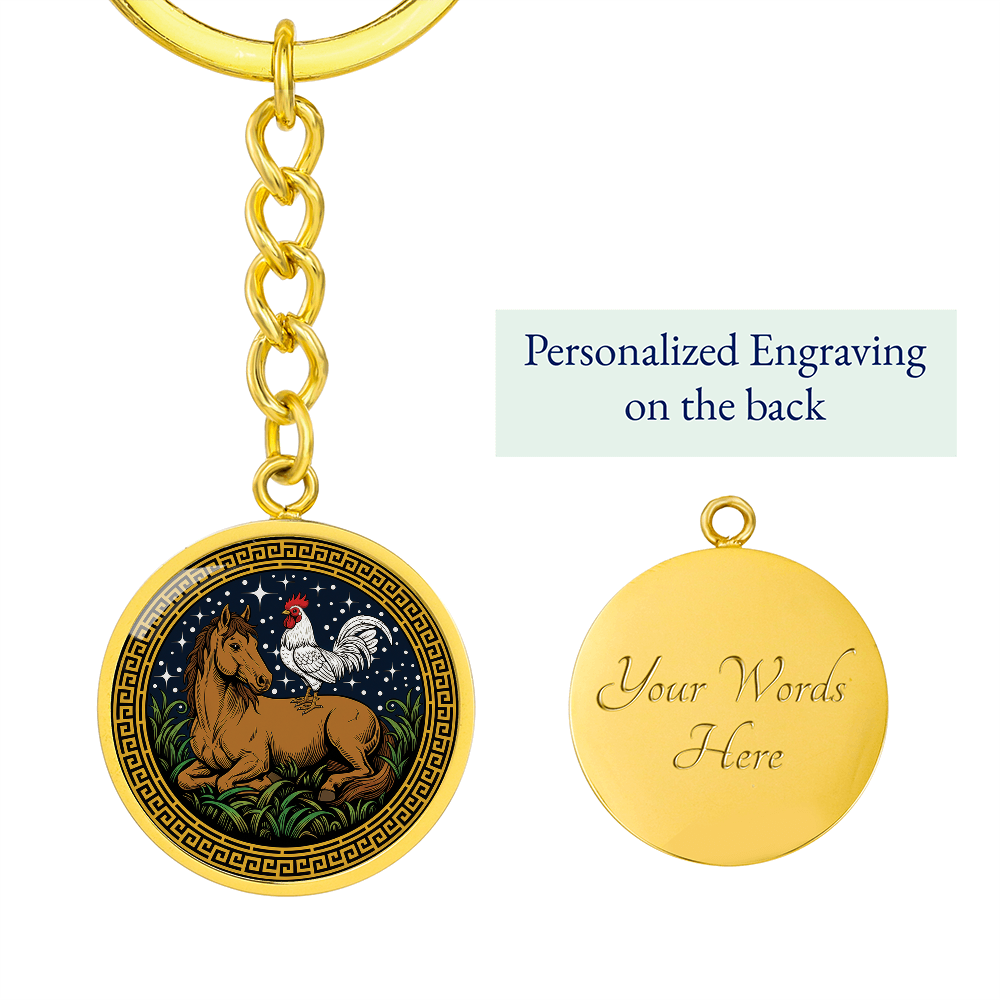Rooster and Horse Keychain - Couples Chinese Zodiac Animal Pendant Jewelry