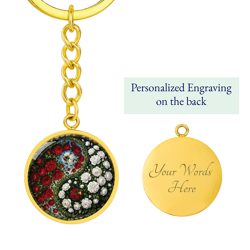 Rose Yin Yang Keychain - June Birth Month Flower Pendant Jewelry